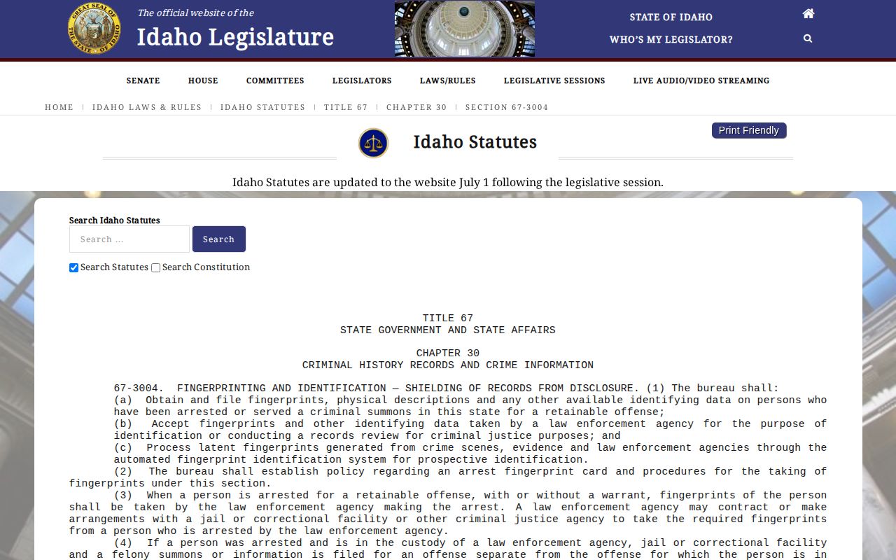 Lincoln County criminal-history and expungement reference under Idaho Code section 67-3004