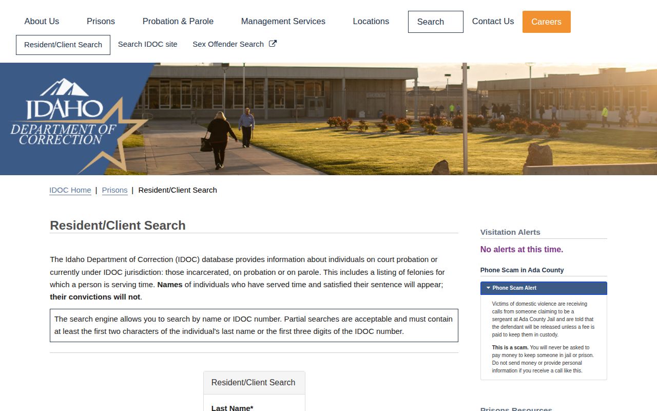 Lincoln County state-custody record search reference on the Idaho Department of Correction interface