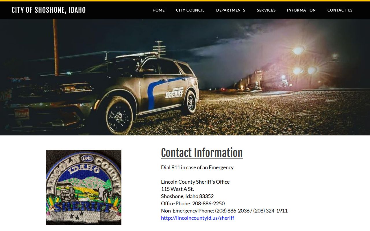 Lincoln County Shoshone police page routing booking-record questions to the sheriff